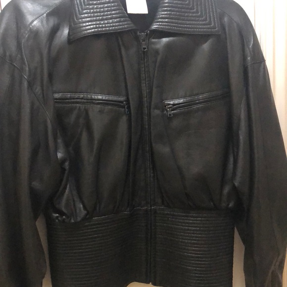 GY black bomber leather jacket - Picture 3 of 8